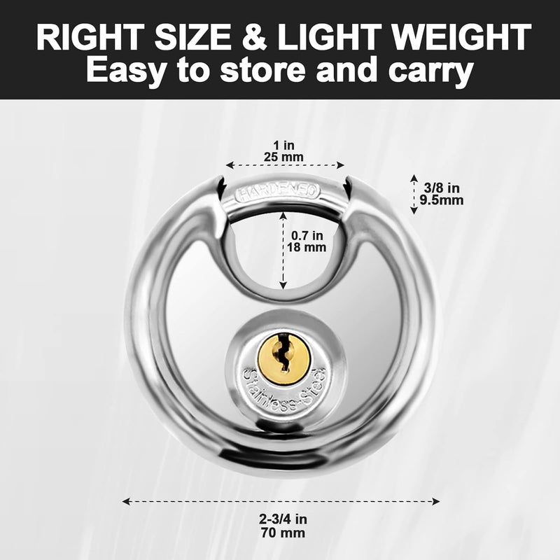 Vervida ® Keyed Padlock, 8 Pack Stainless Steel Disc Lock Heavy Duty with 3 Keys, 3/8 Inch Shackle Waterproof, Rustproof Storage Lock for Warehouse, Garage, Outdoors Storage Locker - Image 4